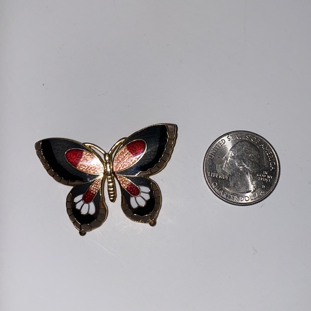 Vintage Antique Cloisonné Butterfly Brooch Pin